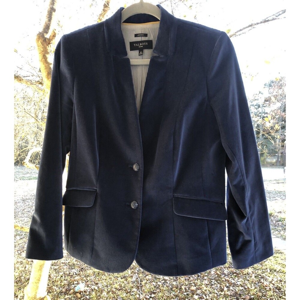 Talbots Womens Blazer Blue Aberdeen Velvet Single Breasted Lined  Jacket 10P EUC